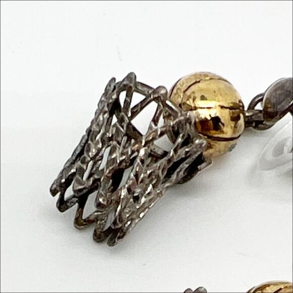🎁 Vintage Gold Basketball and Silver Basket Net Hoop Earrings for Pierced Ears - Picture 3 of 4